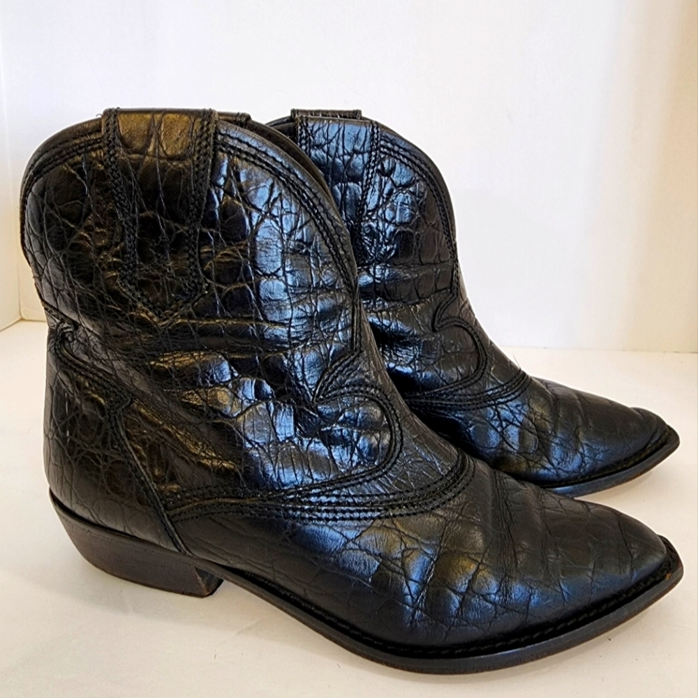 Vero Cuoio Women's Black Crocodile Embossed Cowboy Rodeo Western Boots, sz 7.5 - Picture 5 of 13